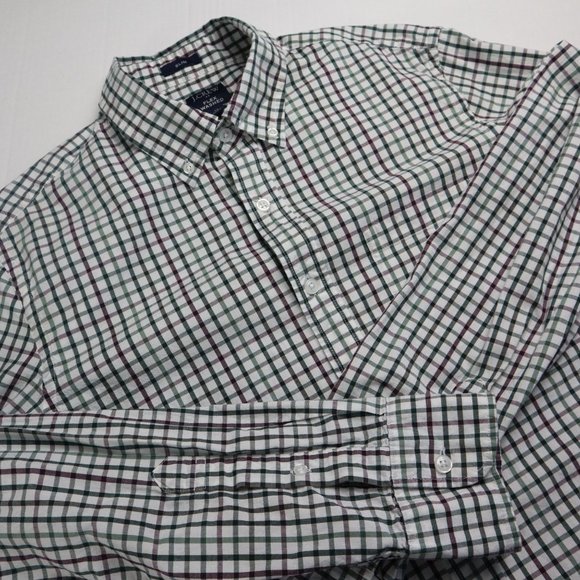 J. Crew Mens Long Sleeve Shirt Flex Washed  Green/White Plaid Size M - Picture 3 of 13